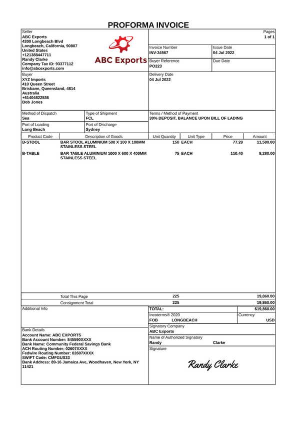 Proforma invoice template